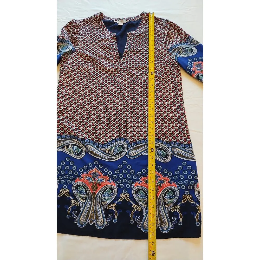 Forever 21  Contemporary  Red Blue Shirt Dress Boho Floral  3/4 Sleeves Medium - Image 10