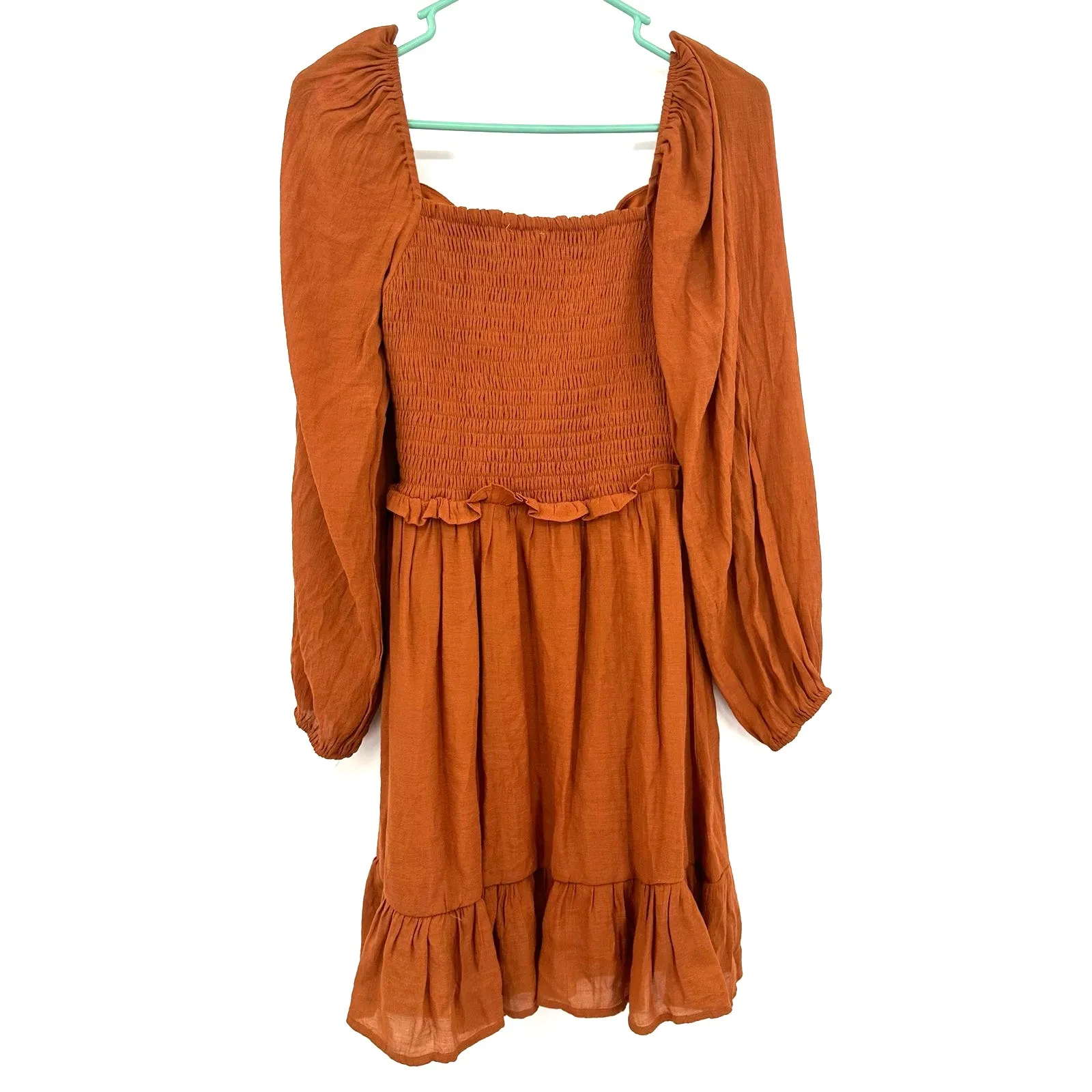 Peach Love Sz Small‎ Dress Brown Ruched Elastic Back Long Sleeve Cottagecore NWT - Image 2