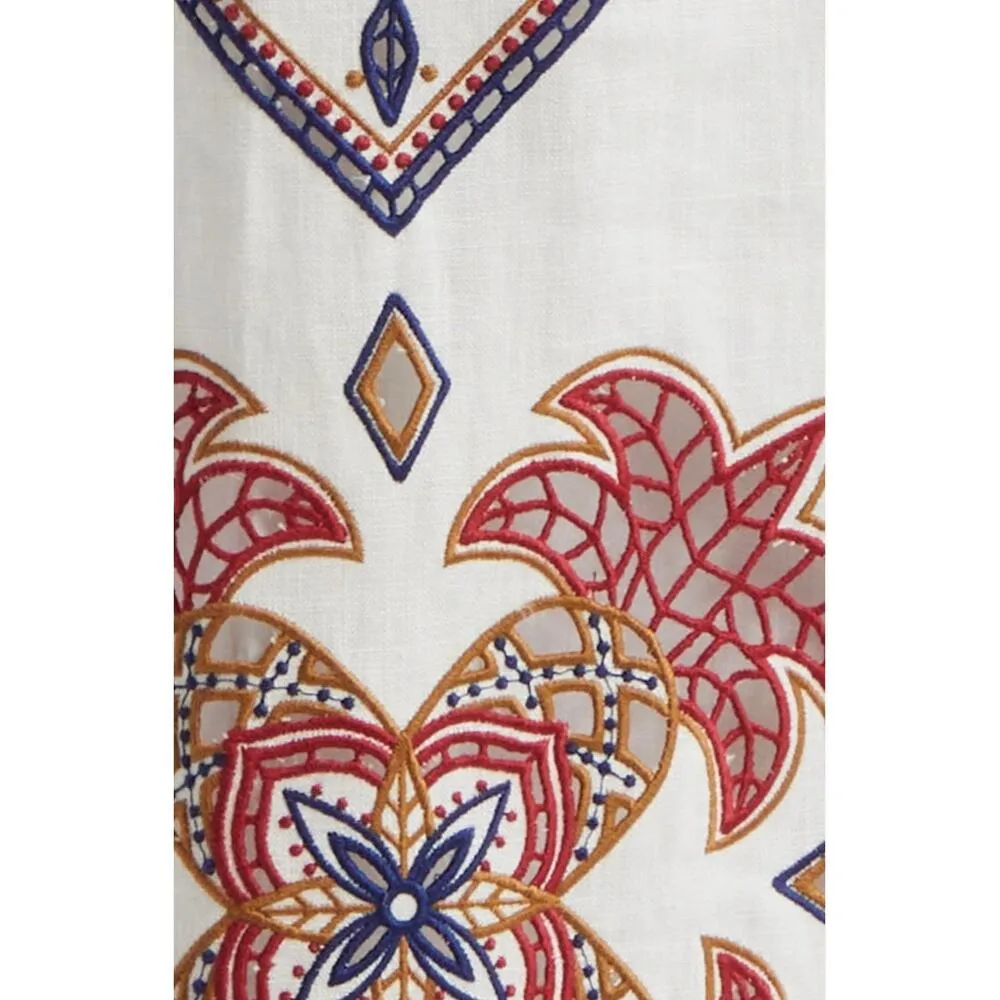 FARM Rio Mary's Tiles Embroidered Linen Dress - Size L - Image 5