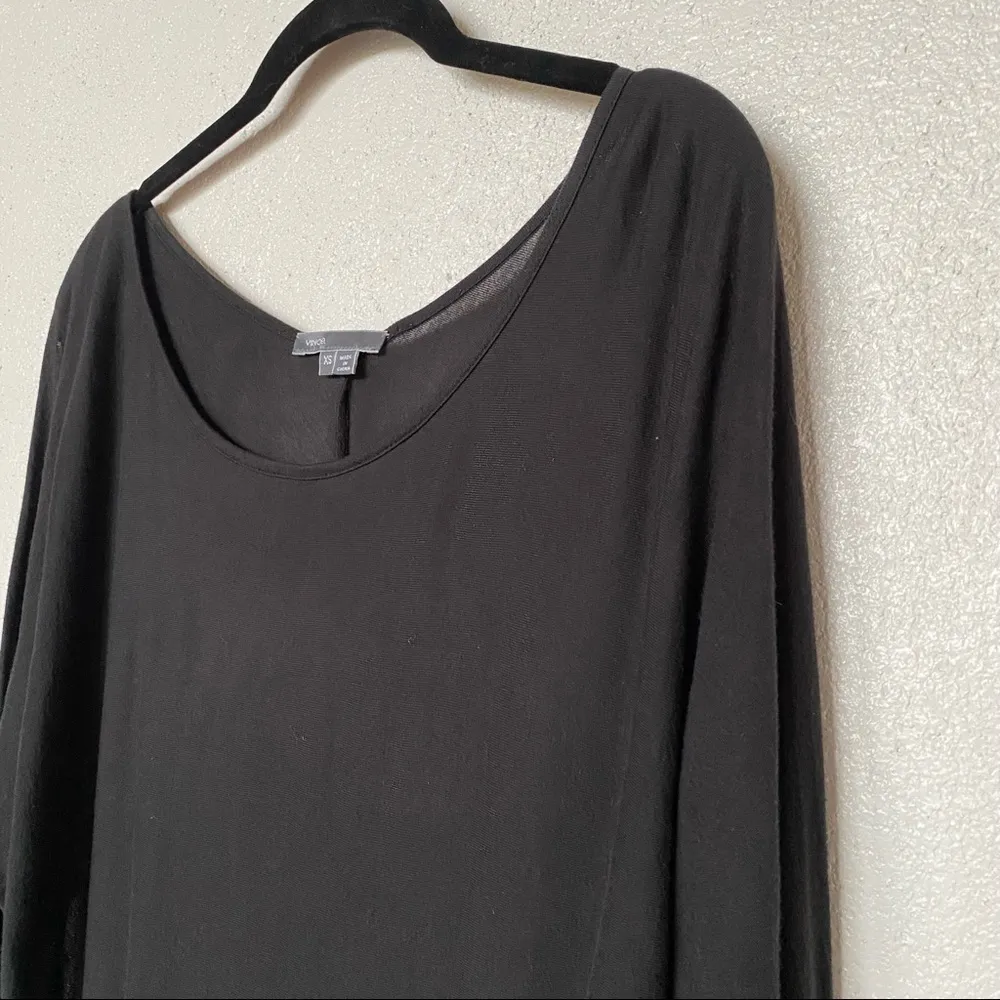 Wide Scoop Neck Cropped Sleeve Black Top Size XS - Image 2