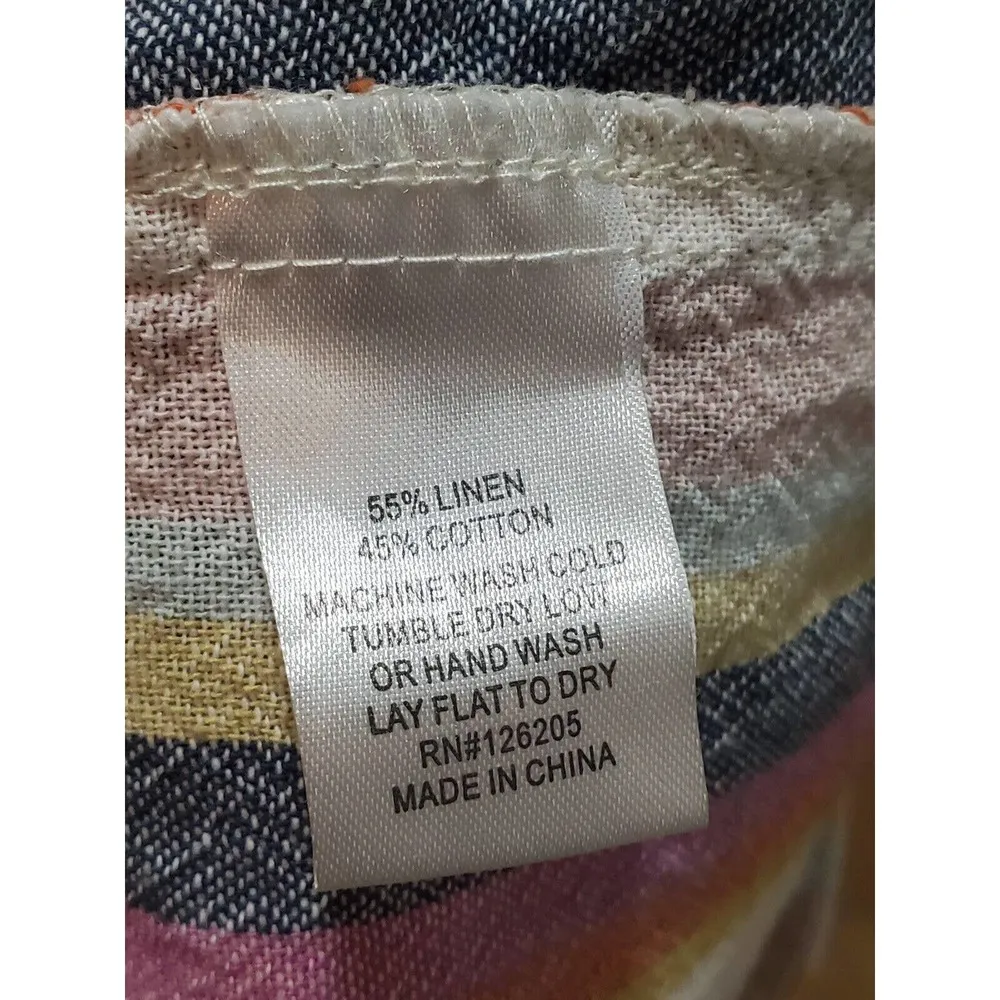 Just Living Multicolor Striped Linen & Cotton Mid Rise Wide Legs Pant Size L - Image 7