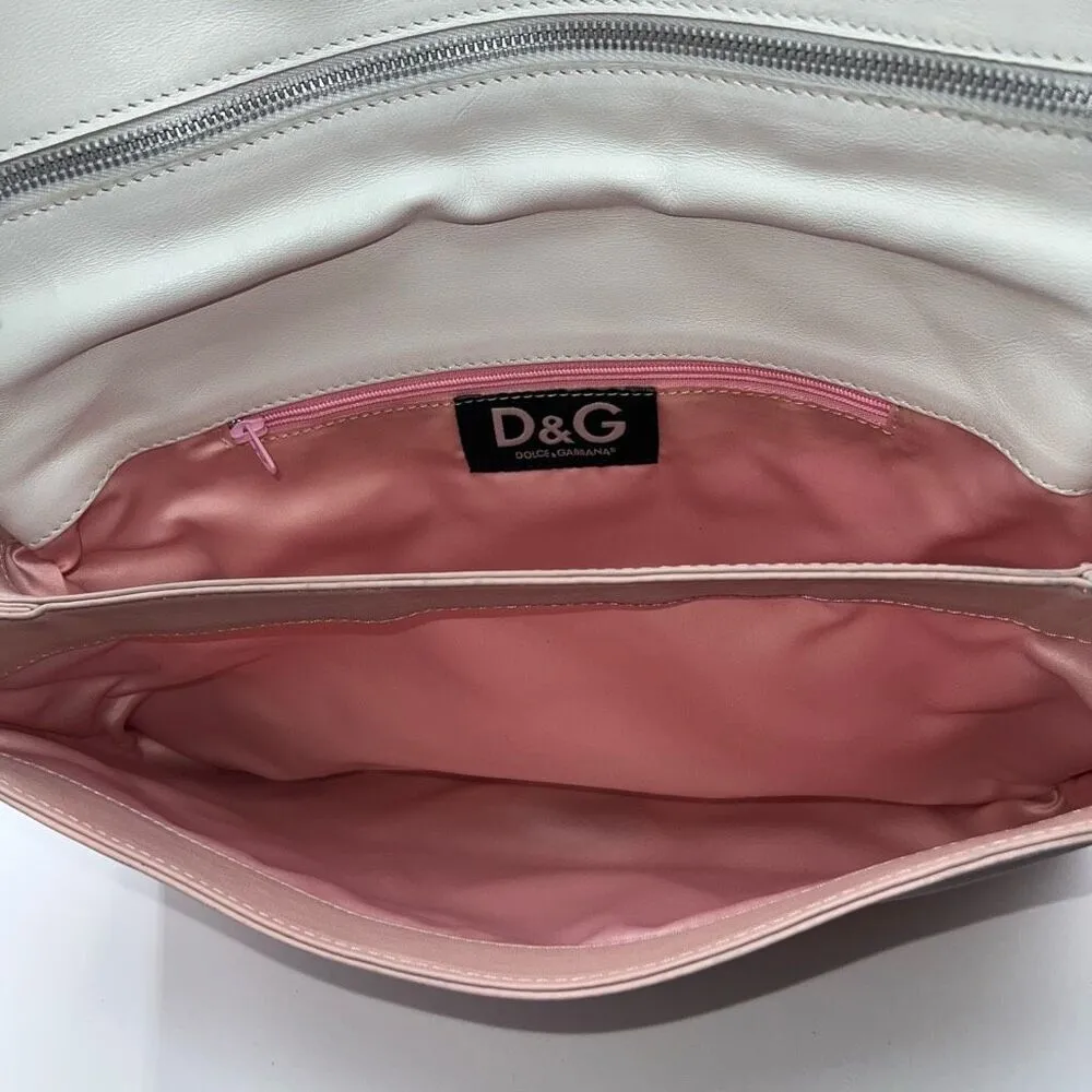 Dolce and Gabbana Lambskin Baby Pink and White Double Pocket Shoulder Bag - Image 3