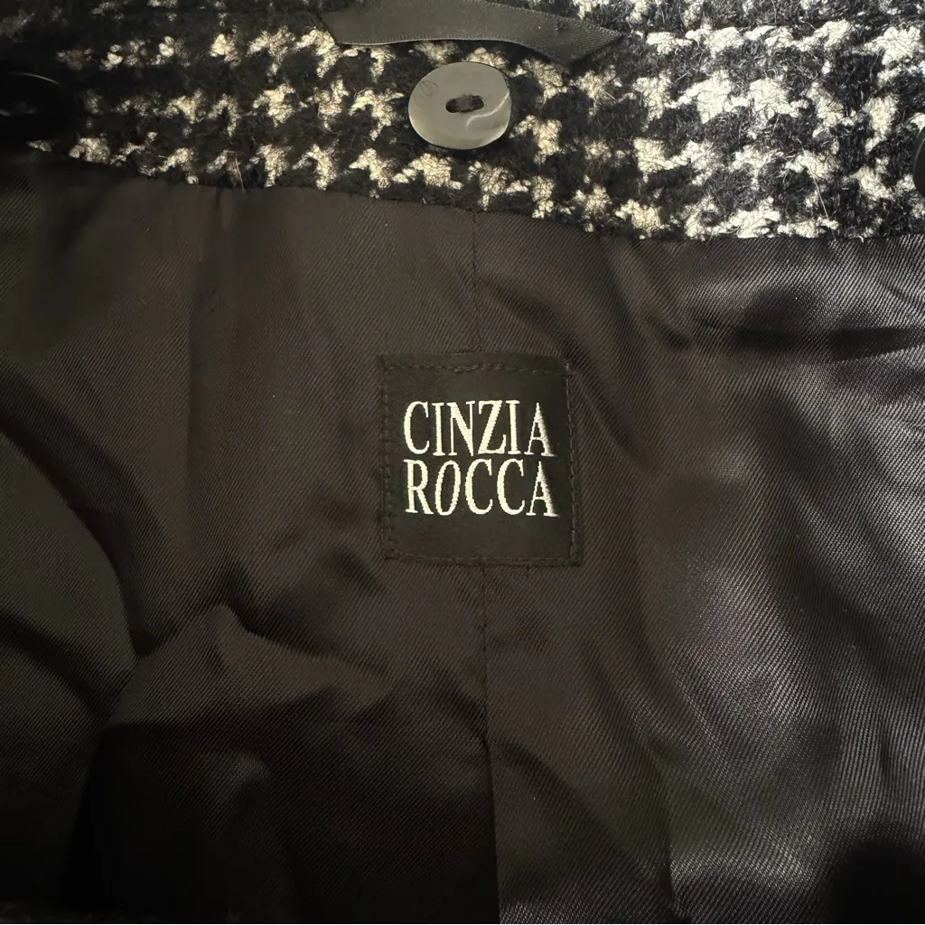 Cinzia Rocca Tweed Houndstooth Coat Wool Blend Size 2 Black - Image 6