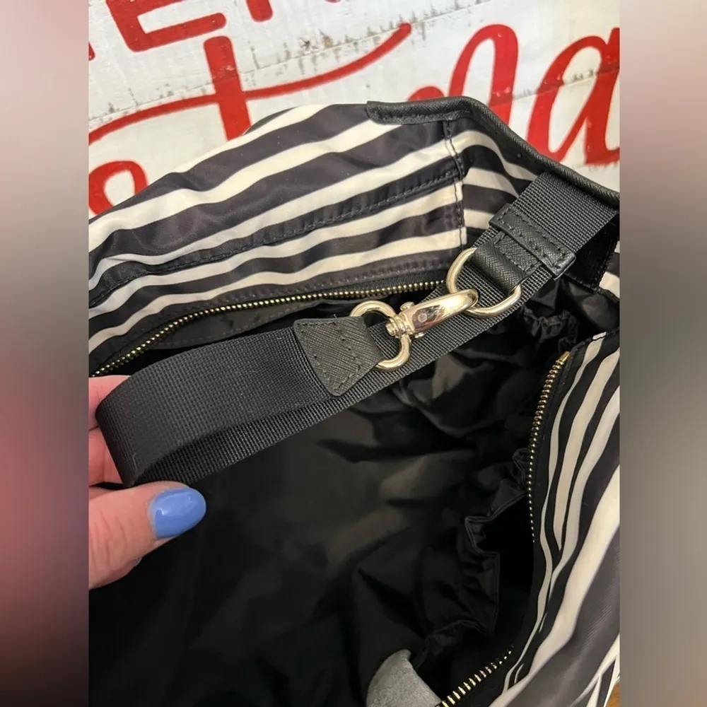 NWT Kate Spade Stevie Baby Bag Tote Nylon Classic Black White Stripe Diaper NEW - Image 8