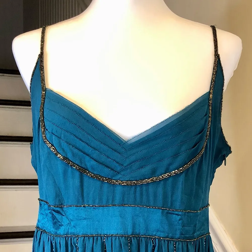 KAREN MILLEN Beaded Fit and Flare Silk Dress Sz 10 - Image 2