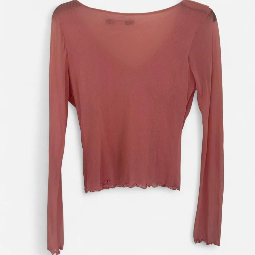 Vintage Y2K Pink & Black Babydoll Mesh Top – Sweetheart Bow Detail (Size Large) - Image 4