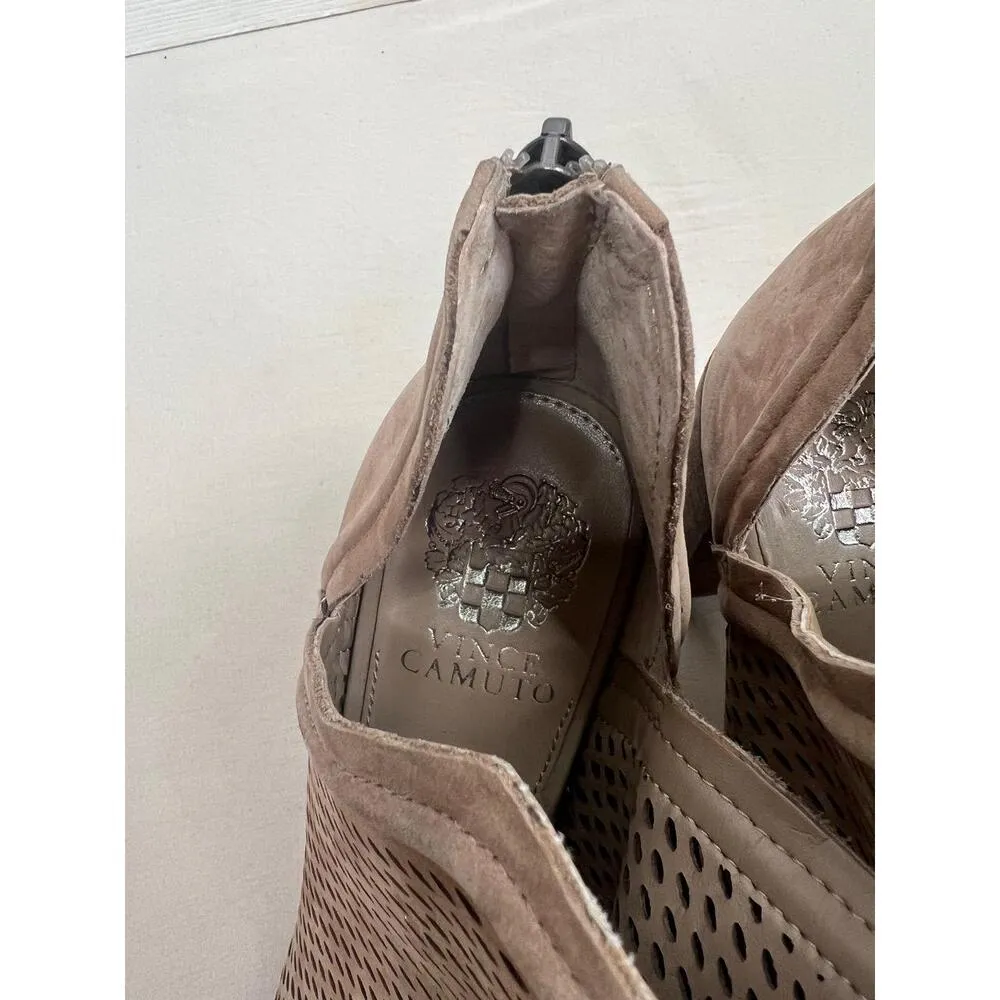 Vince Camuto Katnina Heels Size 9M Brown PeepToe Bootie Chunky Mesh Zipper Chic - Image 4