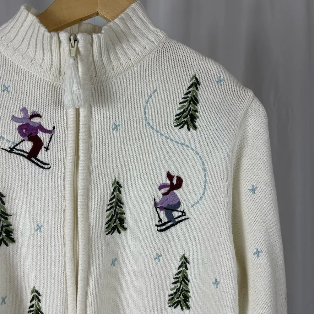 Traditions Medium Ramie Cotton Embroidered Winter Snow Skiing Ice Skate Jacket Green - Image 8