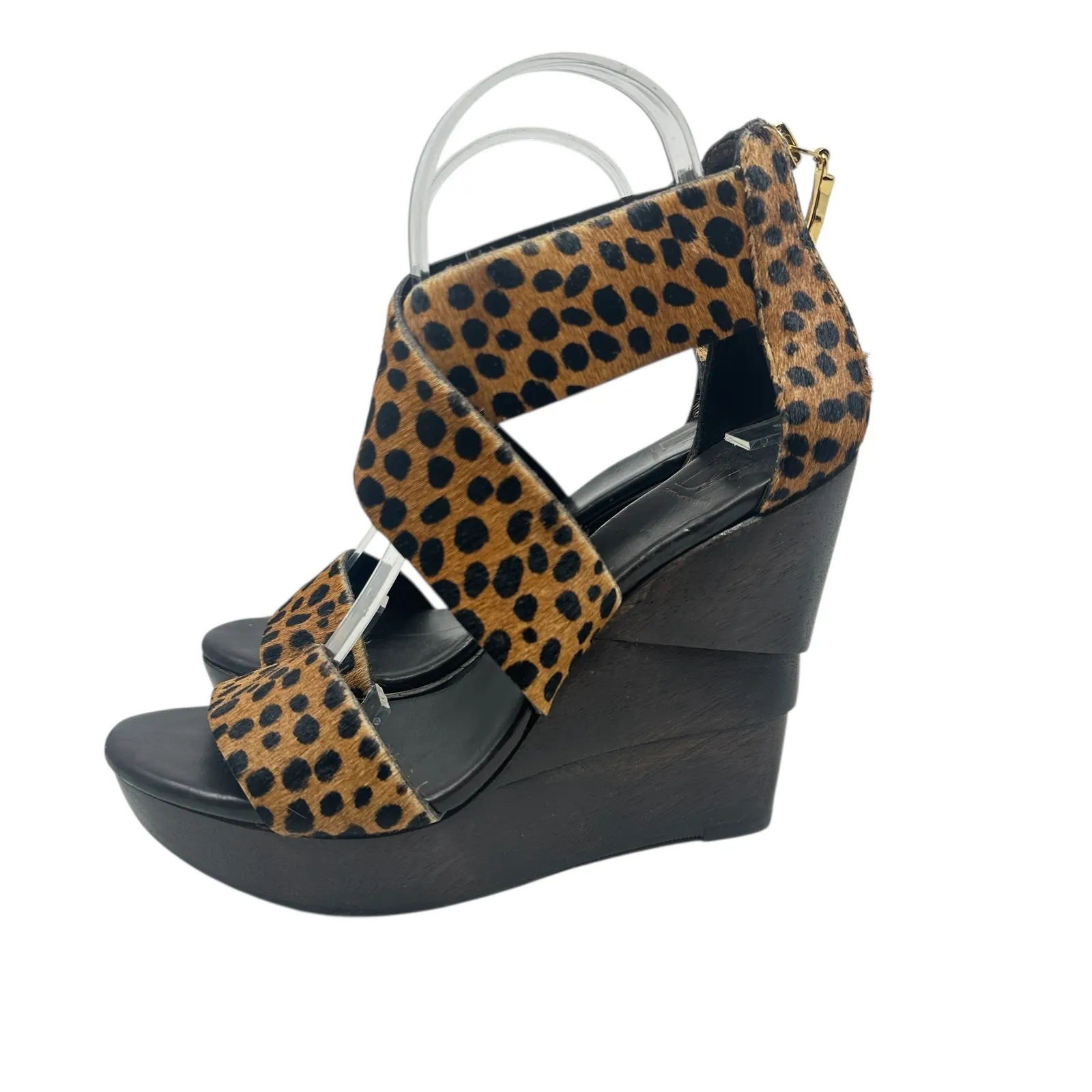 Diane von Furstenberg Opal Wedge Sandals Leopard Leather Calf Hair‎ Brown Size 8 - Image 9