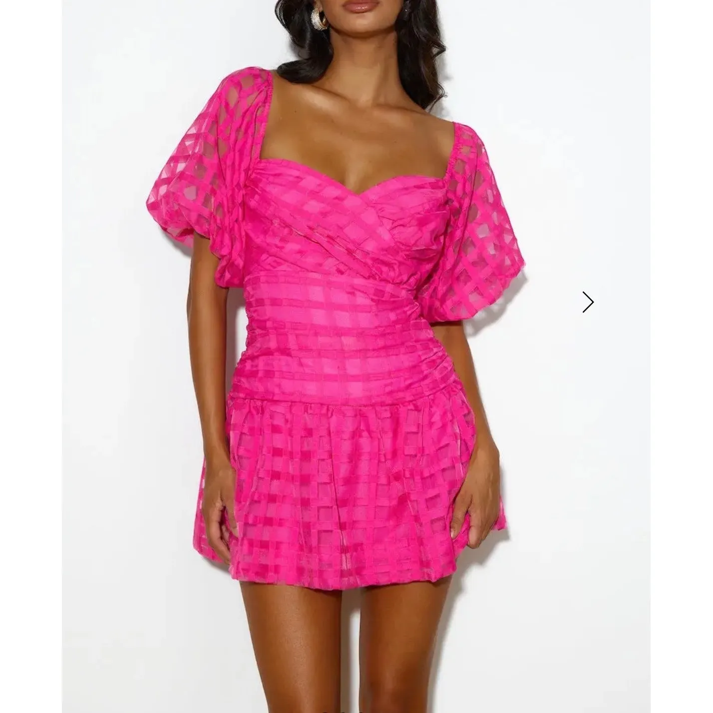 Hello Molly Gal Pal Mini Dress Pink Puff Sleeve Ruched Party Coquette Size 6 NWT - Image 3