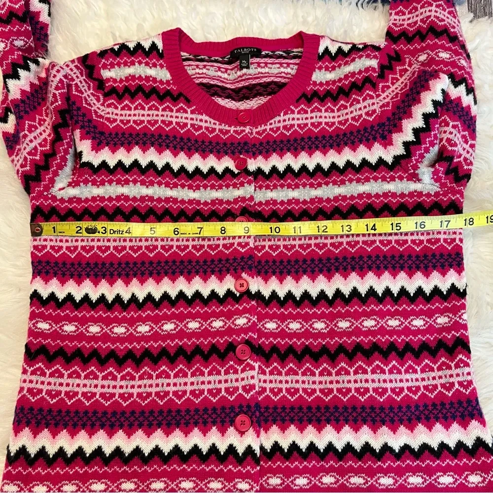 Talbots Lambswool Blend Cardigan Sweater Shades of Pink Medium Petite fair isle - Image 8