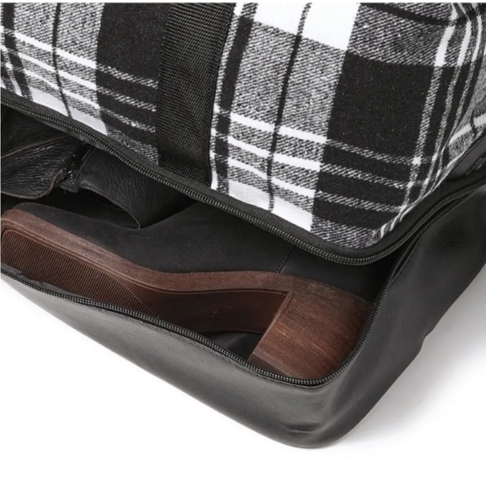 NEW Plaid Weekender Bag with Bottom Compartment in Black & White, New w/Tag - Image 6