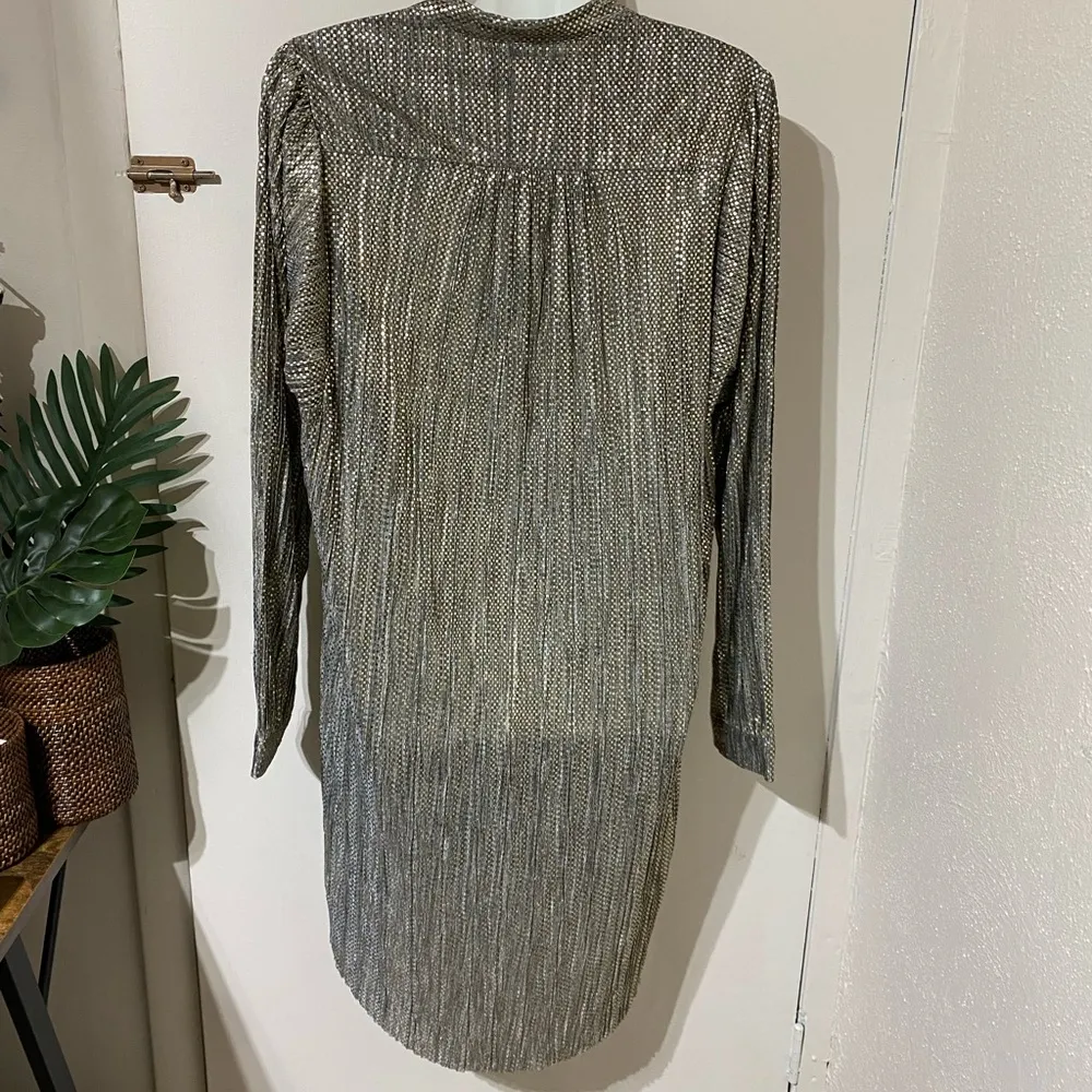 ANTHROPOLOGIE Sabina Musayev Agatha Lame Tie Neck Shirt Metallic Dress sz large Gold - Image 5
