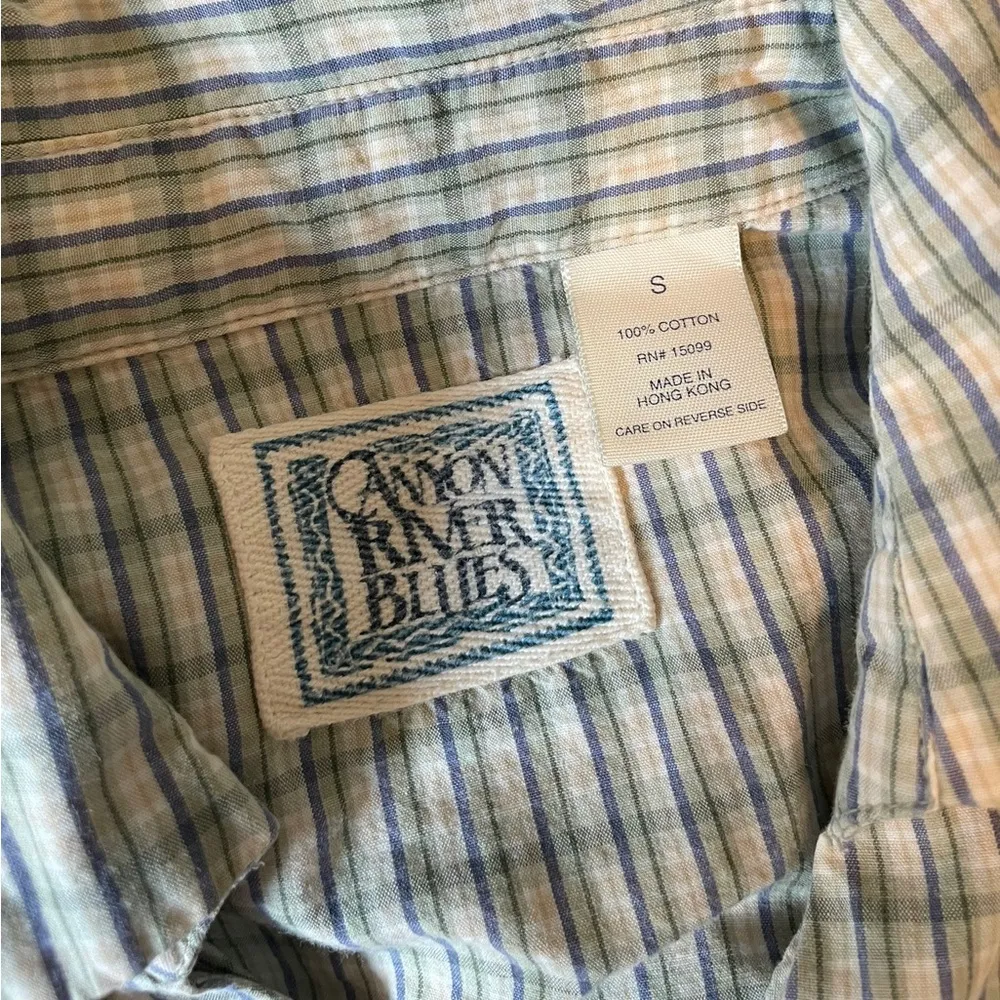 Canyon River Blues Vintage 90s Long Sleeve Button Up Cropped Plaid Striped Shirt - Image 6