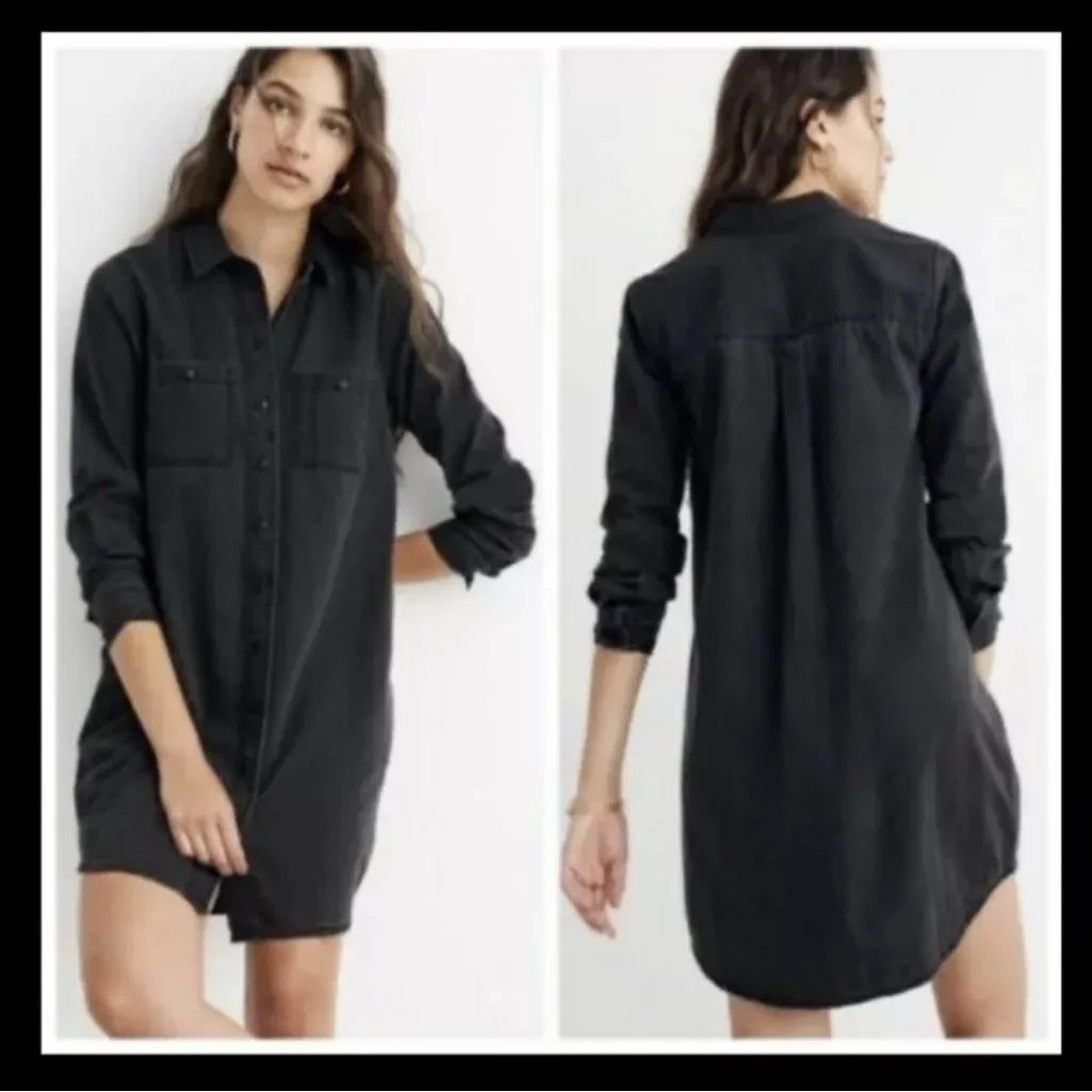 Madewell Denim Button Down Shirtdress Long Sleeve Wash Black Women Size Medium - Image 3