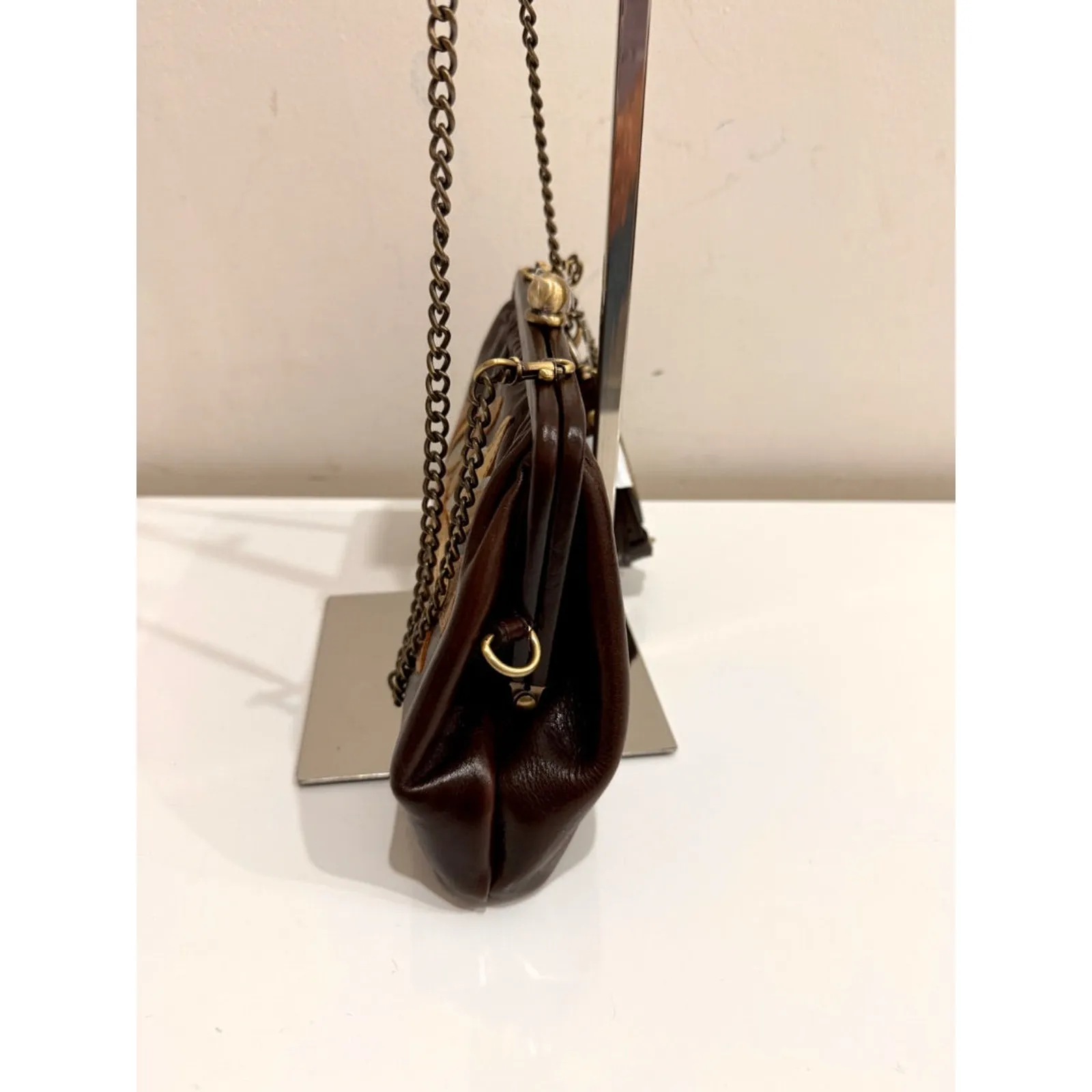 NWT Patricia Nash Ealing Frame Bag W/ Chain Straps Chocolate Medium - Image 6