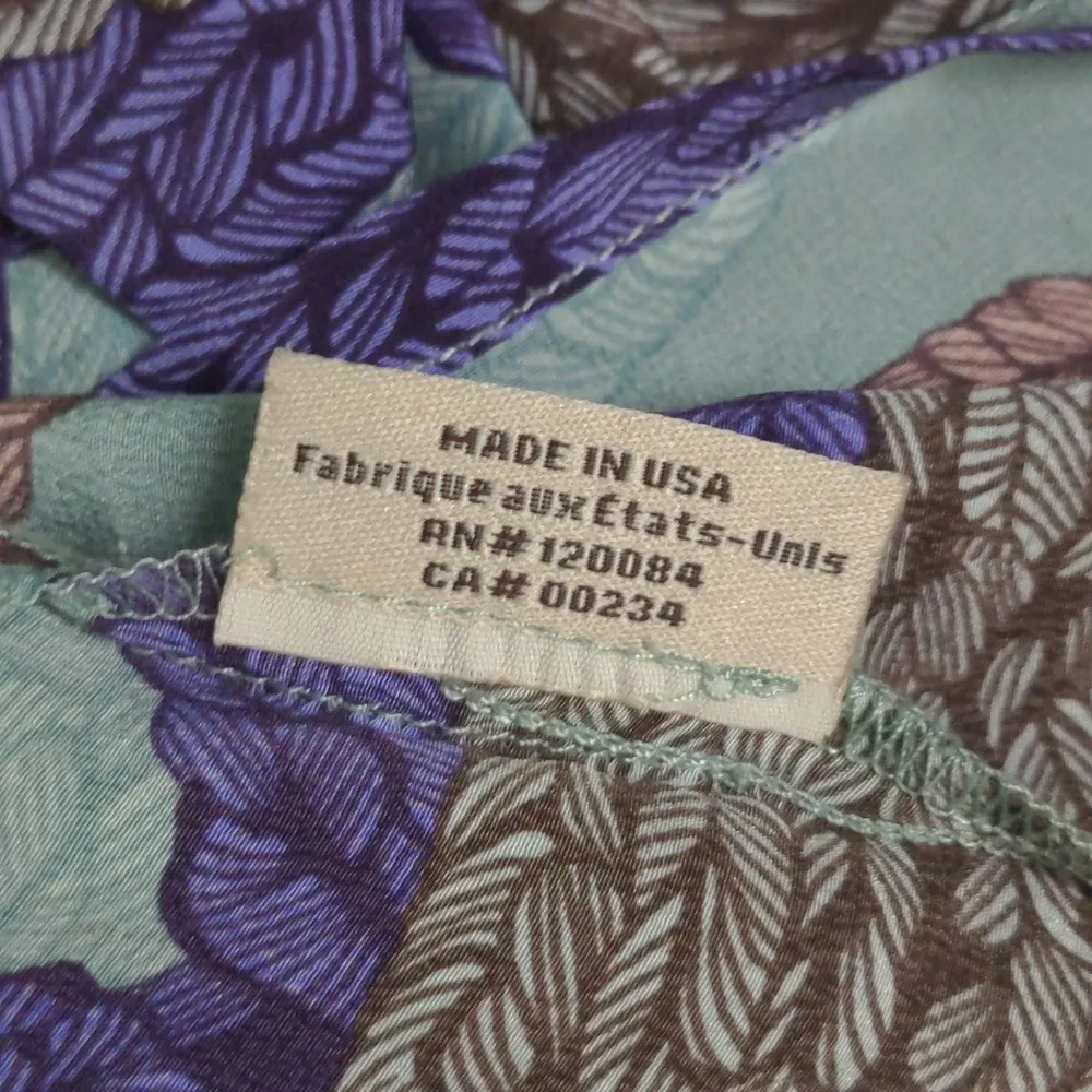 Tucker Womens Shift Dress Green Abstract 100% Silk Ruffles 3/4 Sleeve USA Boho S - Image 12