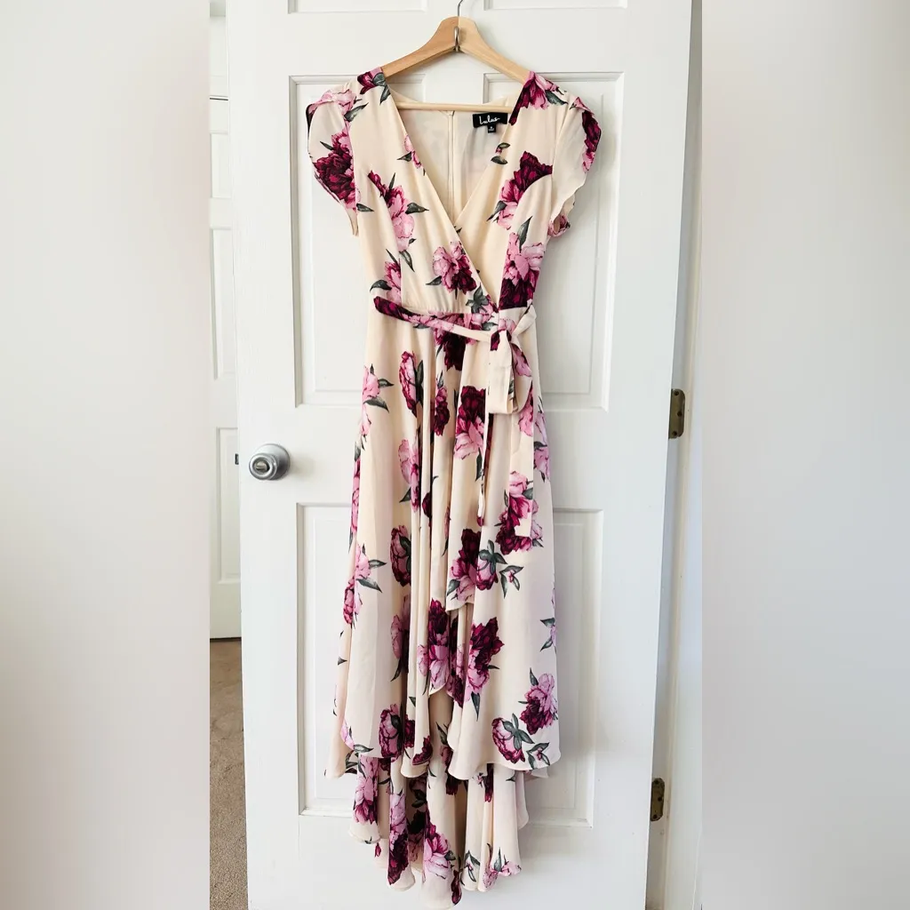 Lulu’s French Countryside Blush Floral Print High Low Hem Midi Dress Size S - Image 5