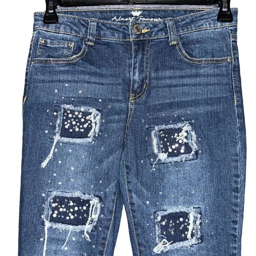 Almost‎ Famous mid-rise straight leg jeweled distressed jeans 7 - Image 3
