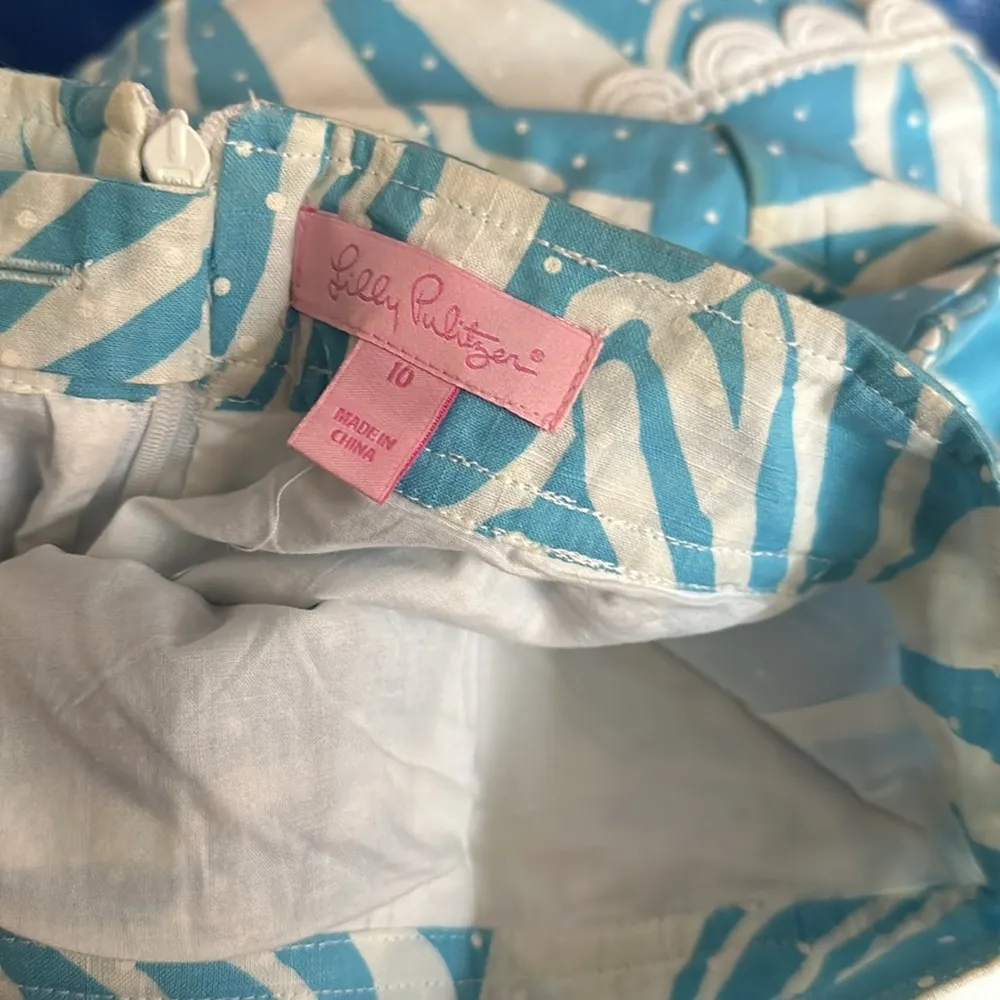 Lilly Pulitzer Womens 10 Blue White Polka Dot Pleated Full Skirt Pom Poms - Image 7