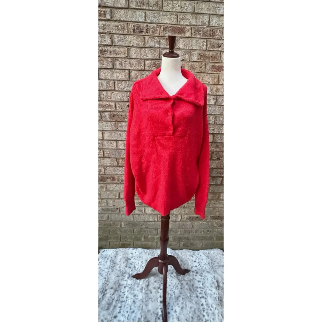 NWT Aerie Red Cozy Up Waffle Button Sweater - Image 3