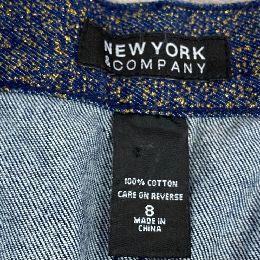 New York & Comp. Gold Glitter Straight Leg High Rise Jeans Blue Gold 8 - Image 7