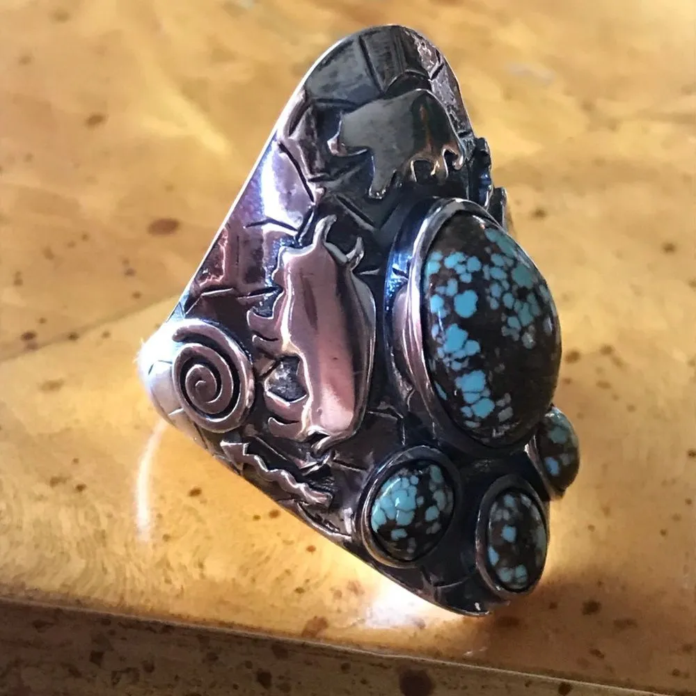 Royston Blue Horizon Turquoise Sterling Silver Statement Ring Size 10 - Image 8