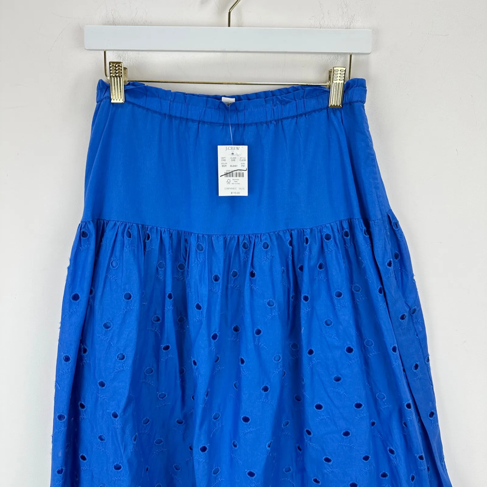 J.Crew Petite Drop Waist Eyelet Midi Skirt Bright Grotto Blue A Line Medium NWT - Image 6