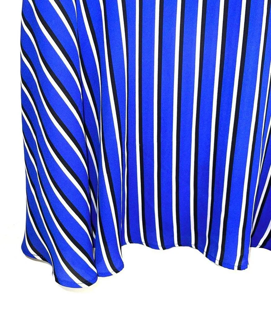 Georgette Blue & White Striped Tie Front Empire Waist Blouse - Image 7