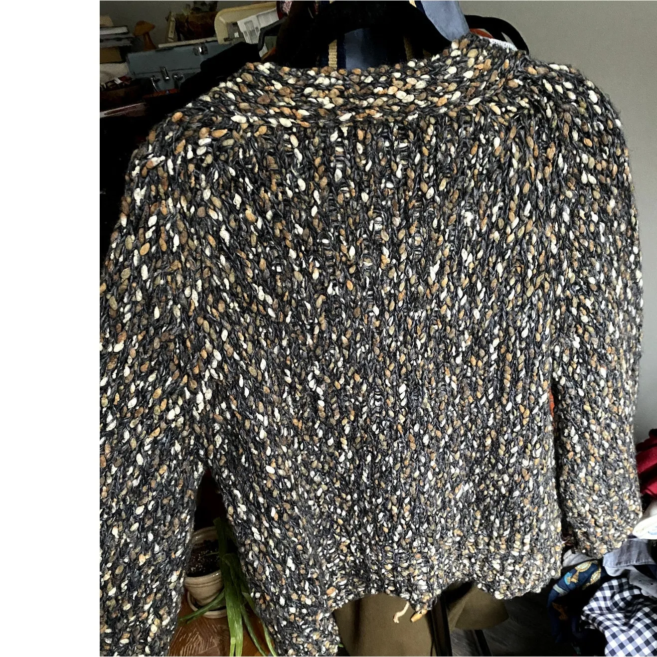 Leo & Nicole Wool Chunky Knit Boucle Rustic Brown Cardigan XL Heritage Boho Cozy - Image 7