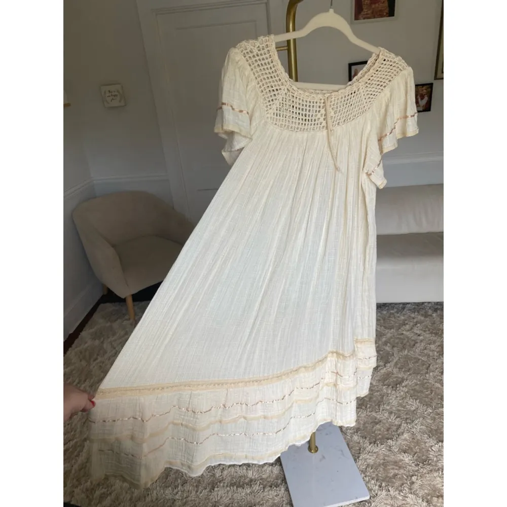 Vintage Cream Crochet Gauze Dress Cottagecore Prairie Boho Dream Summer Spring - Image 7