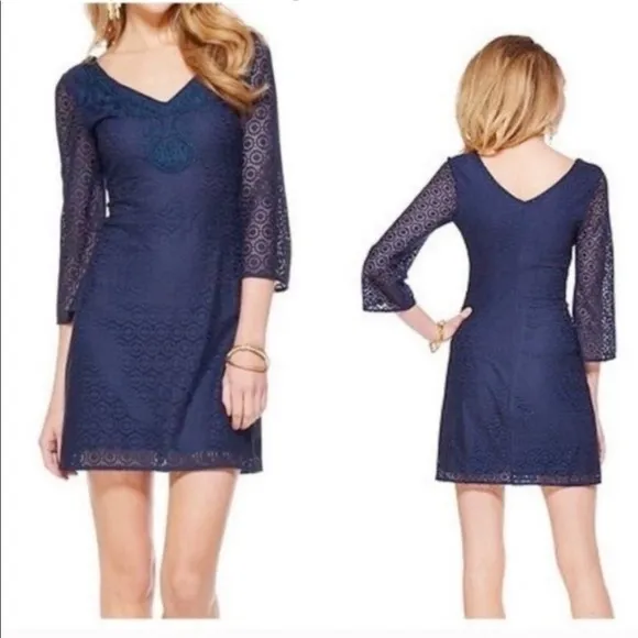 Lilly Pulitzer Alden Lace Tunic Dress Geo Circle Knit Lace Navy Size Small NWT - Image 2