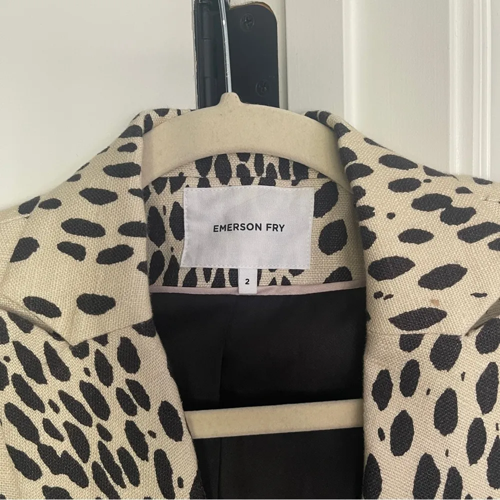 Emerson Fry Wingtip Leopard Linen Jacket Long Coat Black Size 2 - Image 5