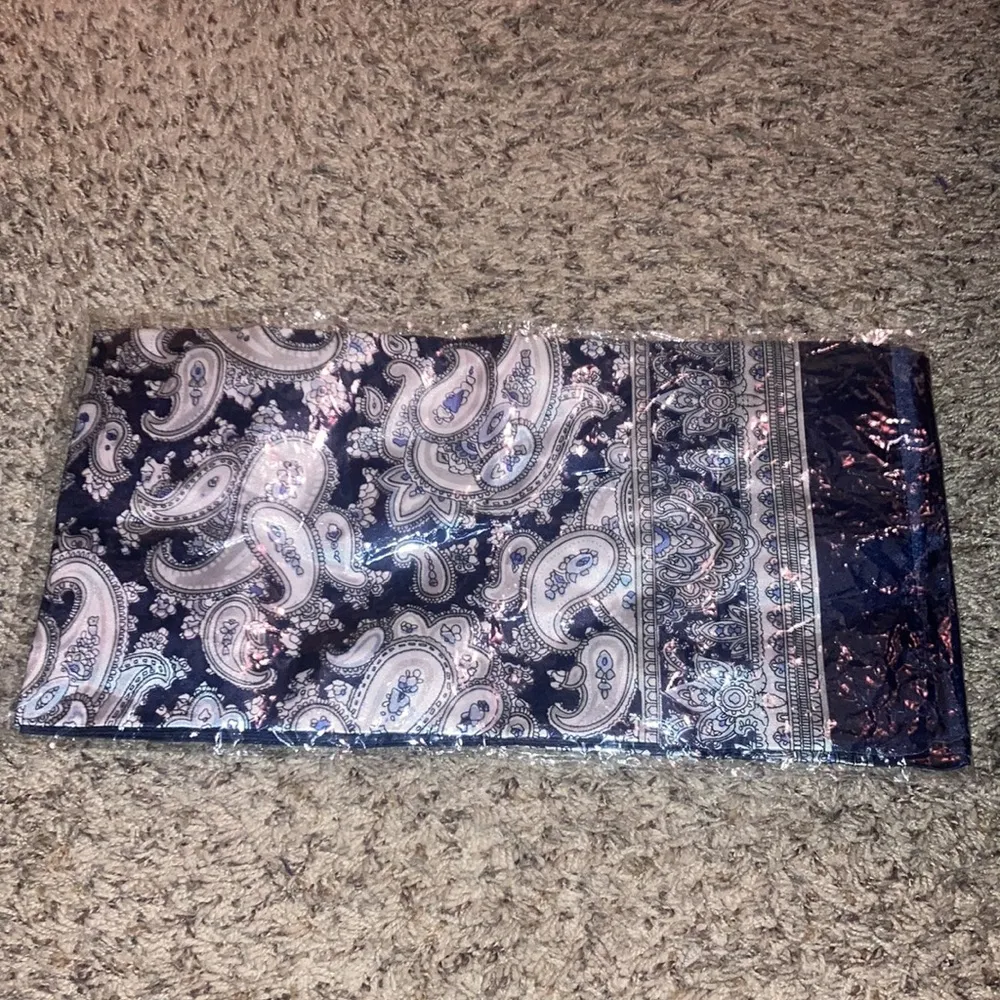 Navy Blue, Light Blue & Silver Paisley Silky Scarf - Image 4