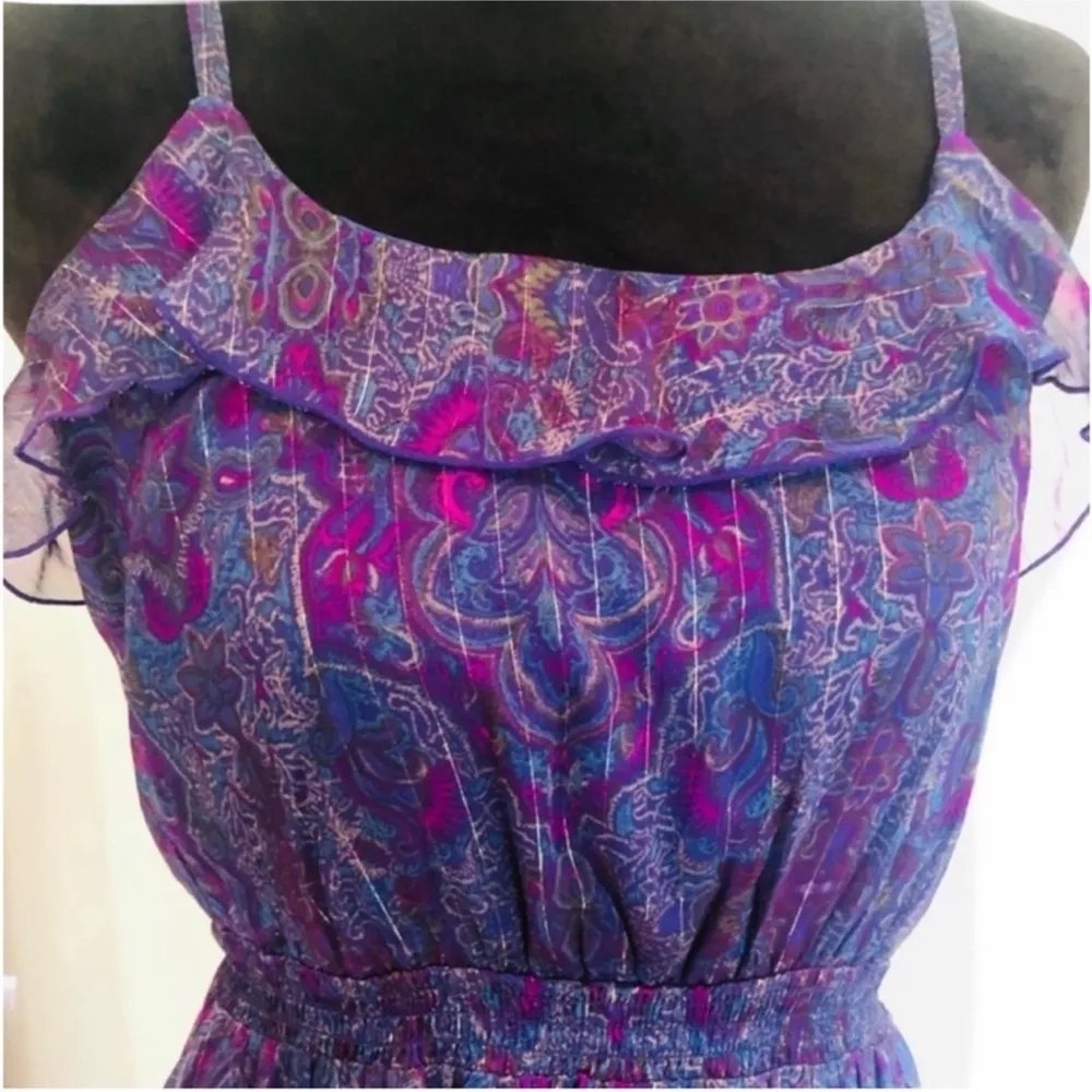 Express flowy layered sheer Elegant Purple
Maxi Dress w/Gold details throughout - Image 3