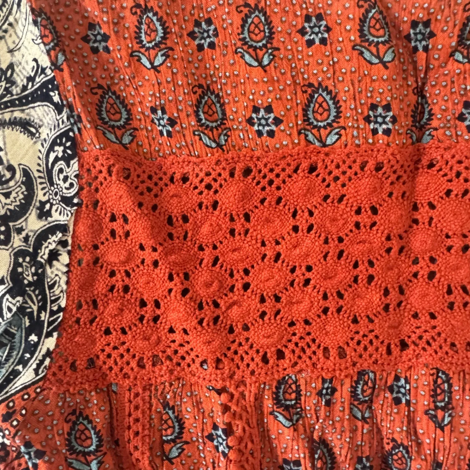 Anthropologie sz S Womens Patrons of Peace Crochet Tassle Flare Sleeve Top Boho - Image 10