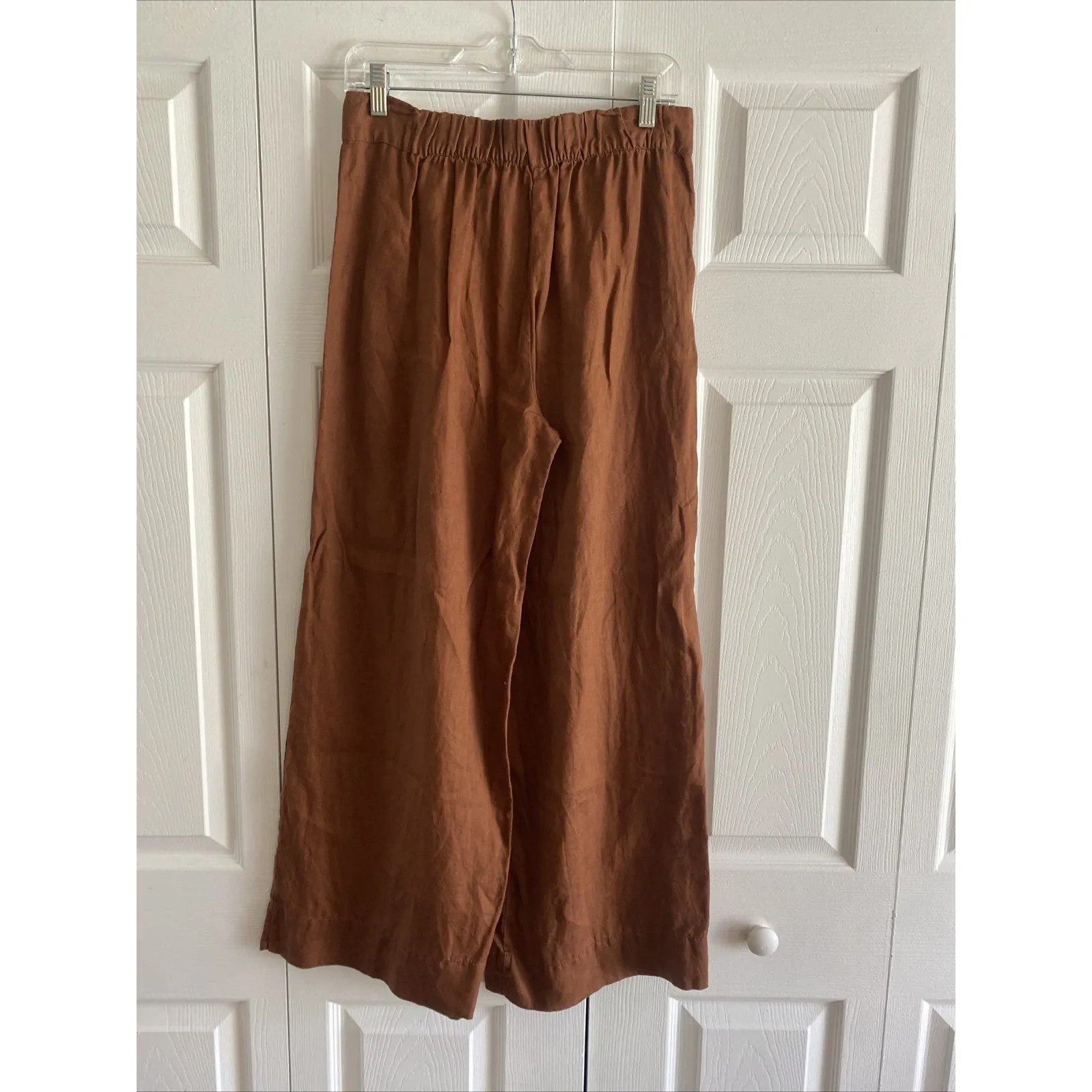 Magaschoni Womens Small Brown Linen Wide Leg Pants Lagom Euro Resort High Rise - Image 4