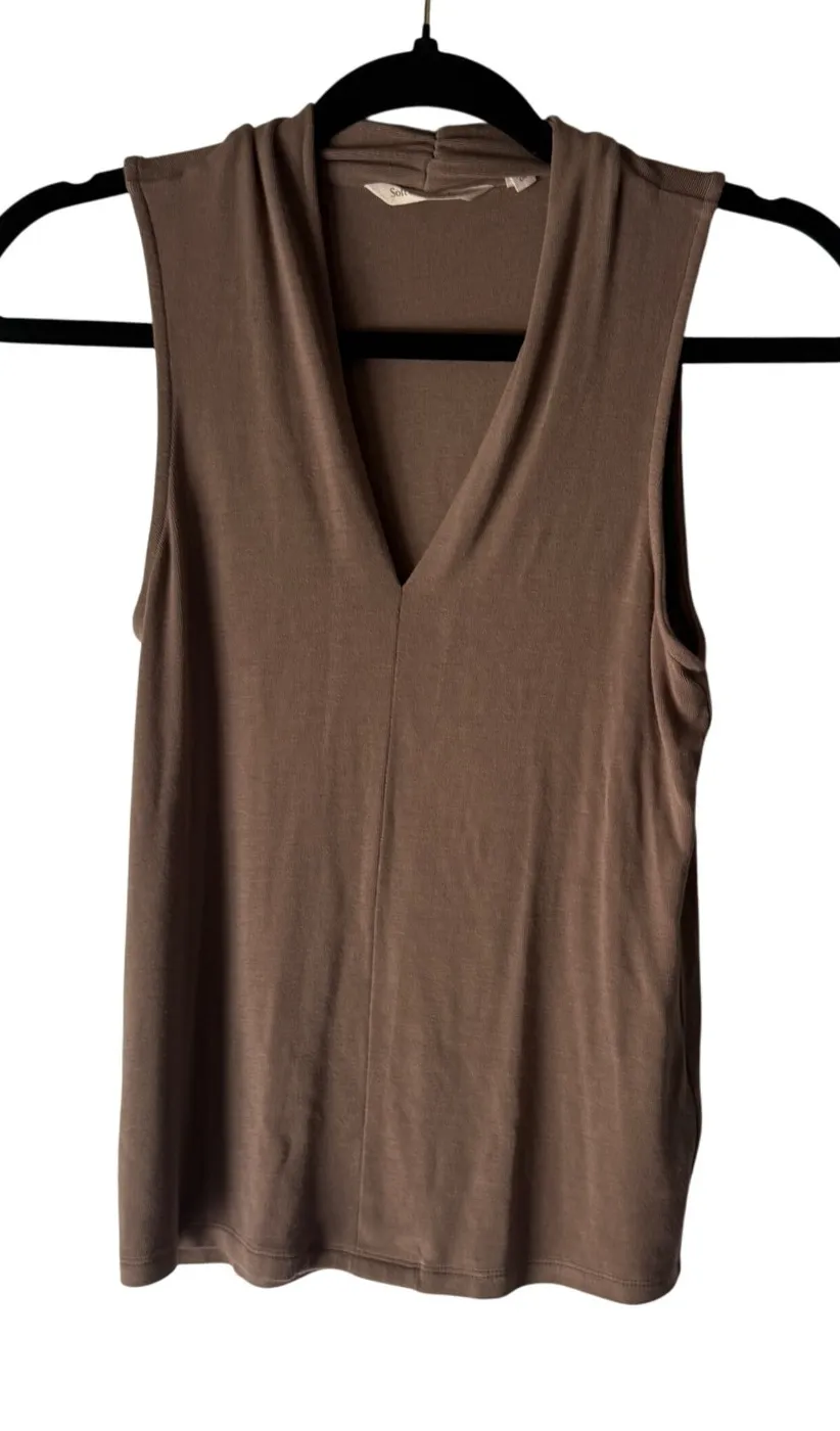 Soft Surroundings Sleeveless V Neck Drapey Tank Top PXS Brown Layering Preppy - Image 1