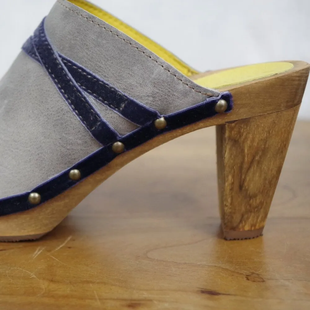 Sanita Grey Leather and wooden clog mules size 37 Gray - Image 5