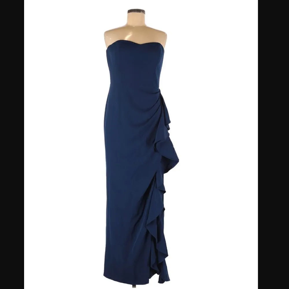 Aidan Mattox Dress 10 NWT Maxi Strapless Flounce Ruffles Crepe Slit - Image 3