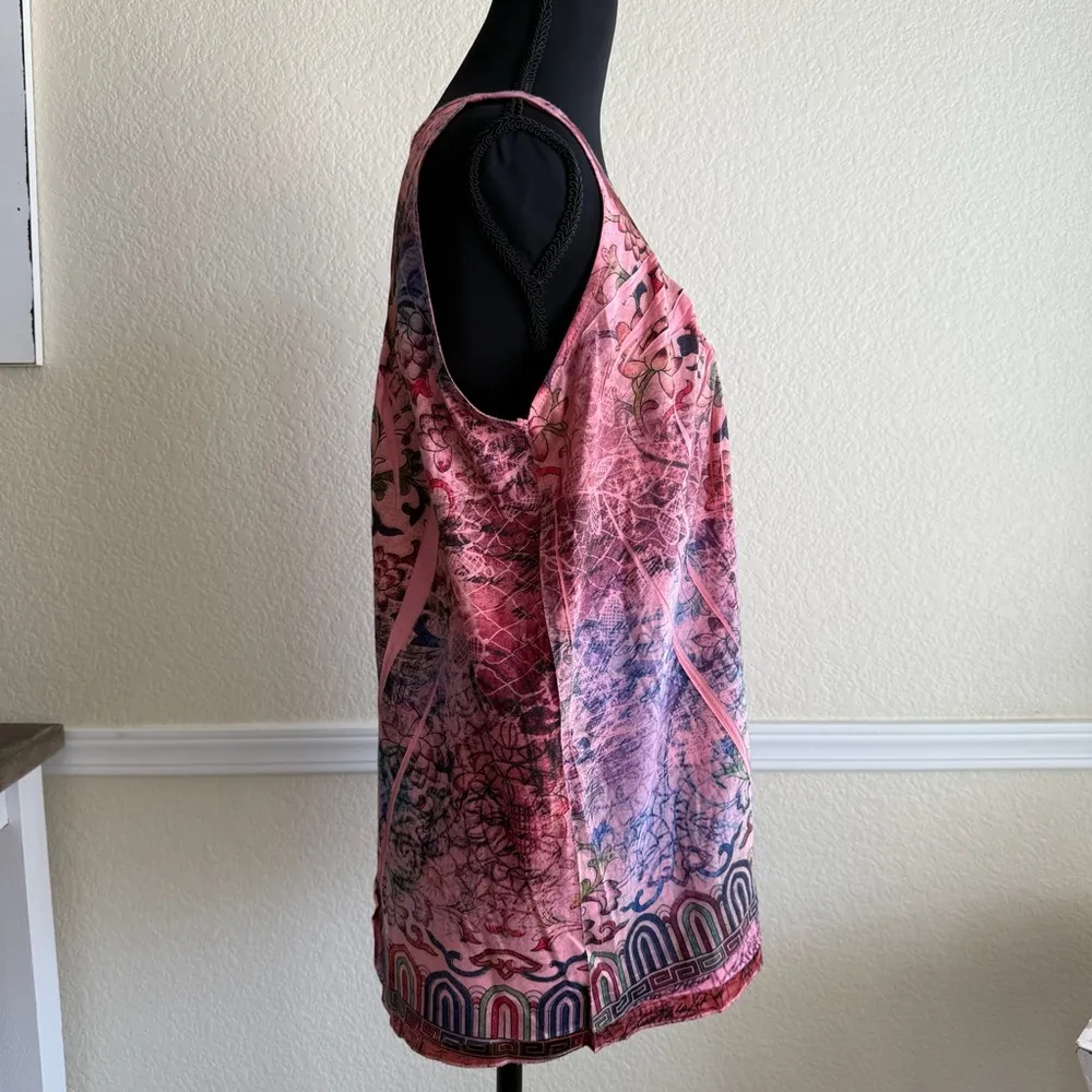 Boho Floral Pink Tank Top Resort Cruise Vacation Sleeveless Chic Flowy Medium - Image 5