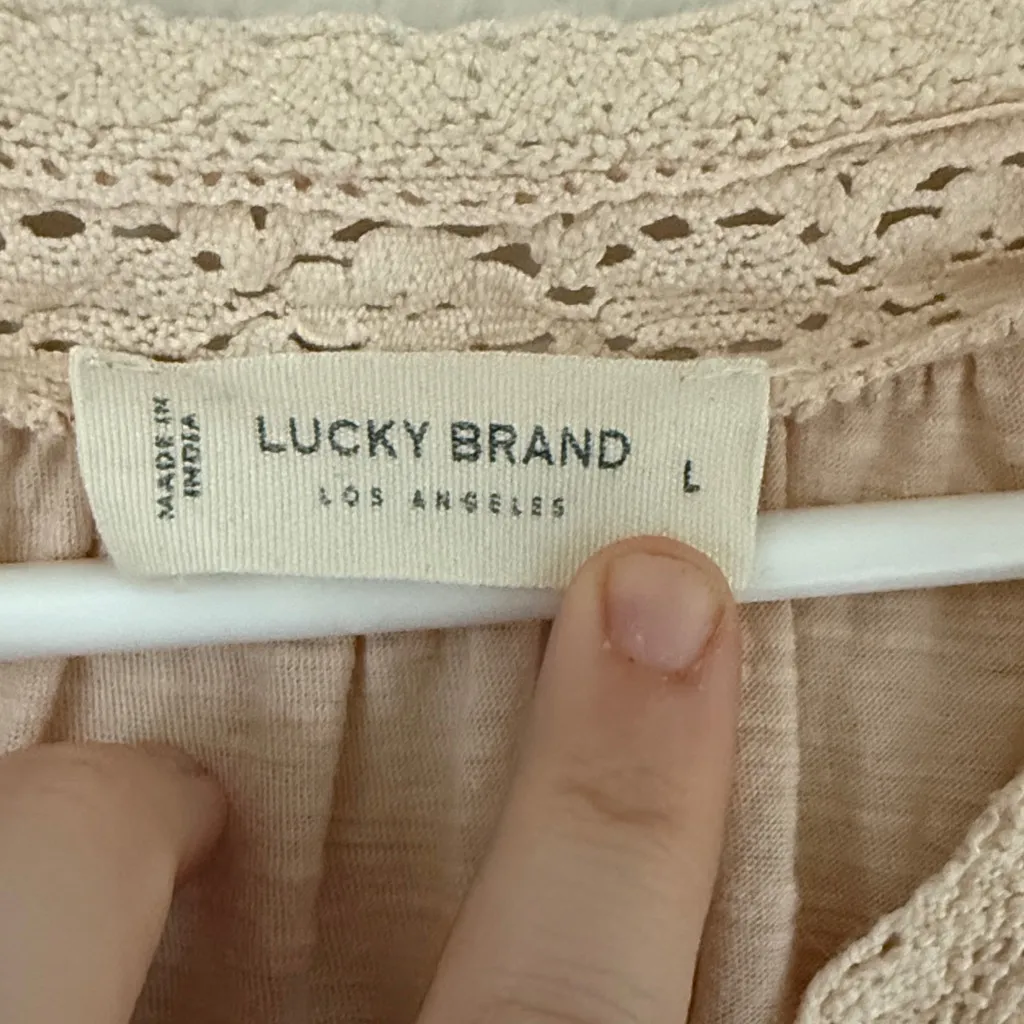 Lucky Brand Cream Blush Pink Lace Detail Long Sleeve Top Large - Image 4