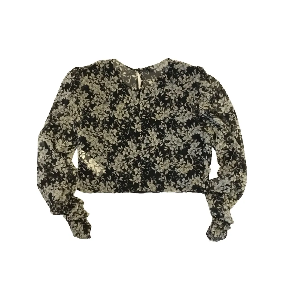 Zara  Black/White Floral Print Cropped Blouse Sz M Women - Image 5