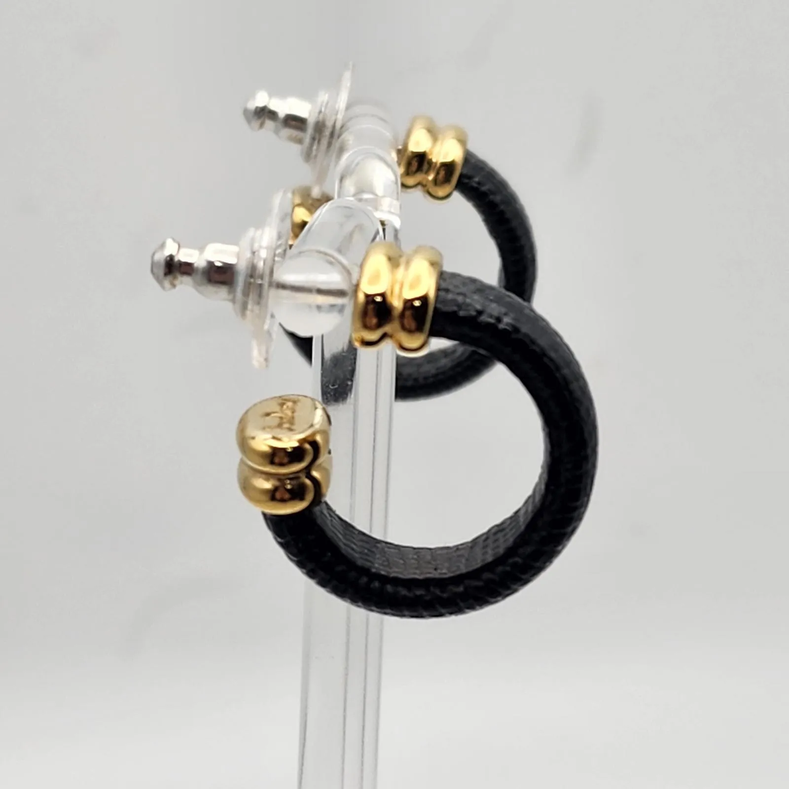 Joan Rivers Black Snakeskin Textured Hoop Earrings with Gold Accents - Image 4