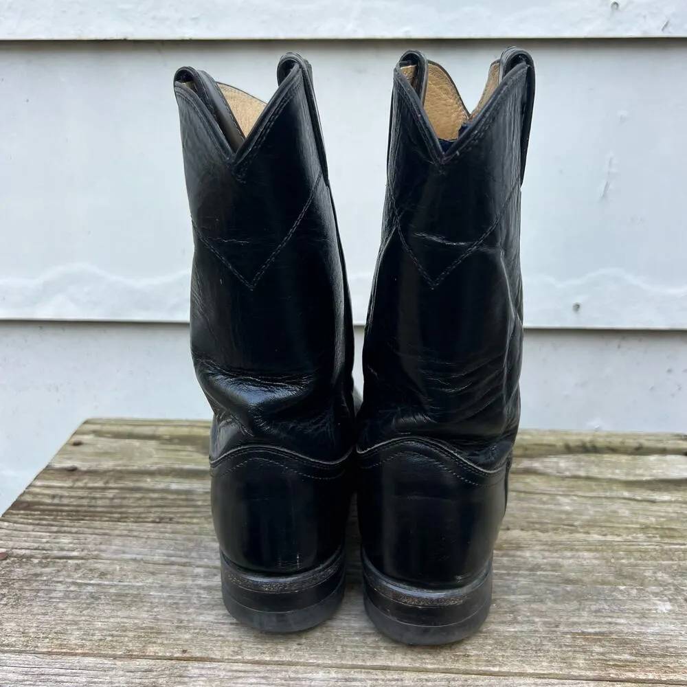 Vintage 80s Justin Boots Roper Black Pull On Leather Cowgirl Western 7 1/2 B - Image 4
