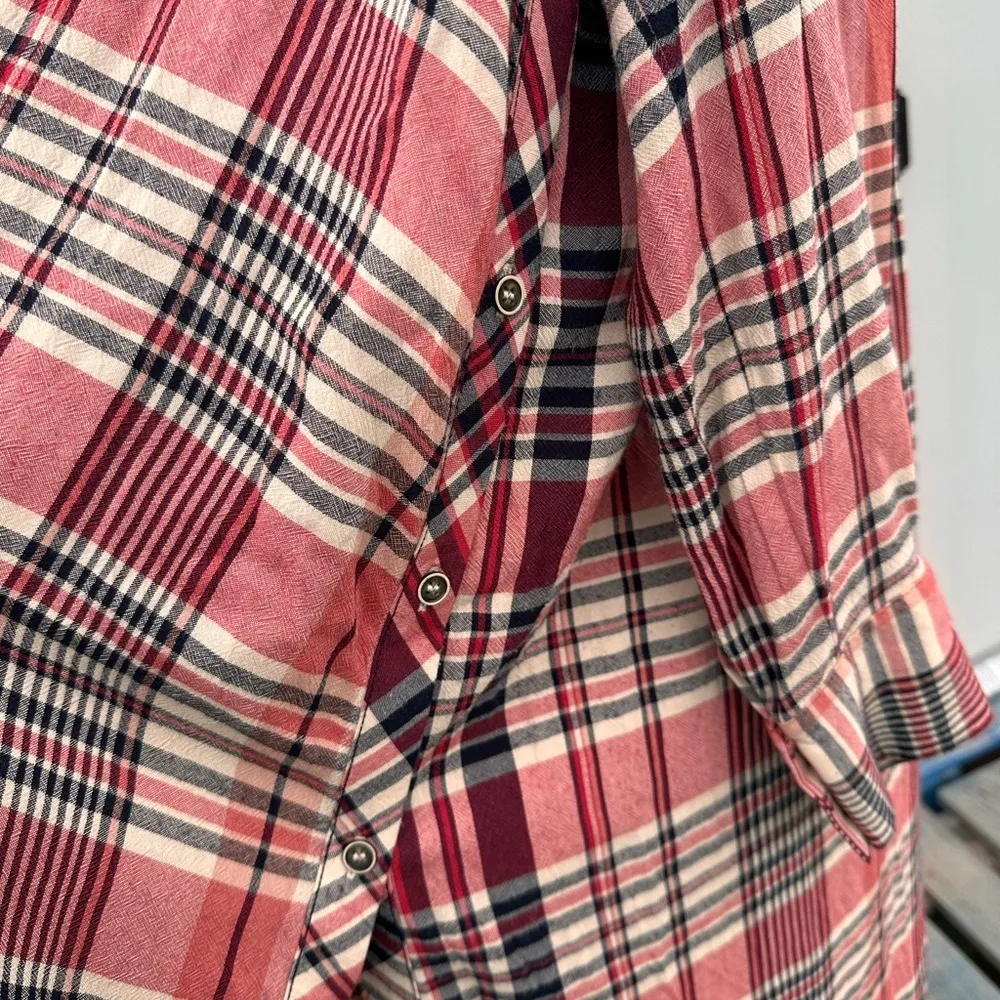 FREE PEOPLE LORALEI SHIRT WOMENS SMALL /PETITE Red Plaid Shirt - Image 6