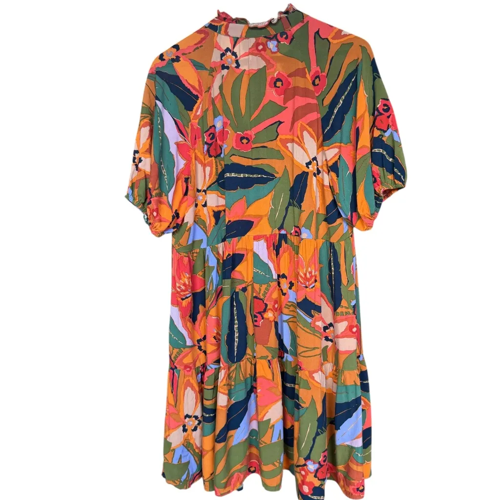 CeCe Orange Floral‎ Short-Sleeve Babydoll Dress Sz L - Image 7