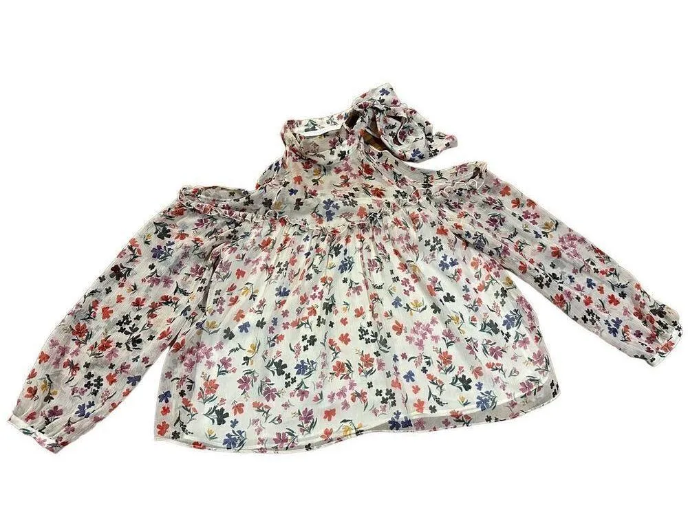 ZARA trafaluc Floral Cold Shoulder Ruffle Top Blouse Multicolor sz small - Image 2