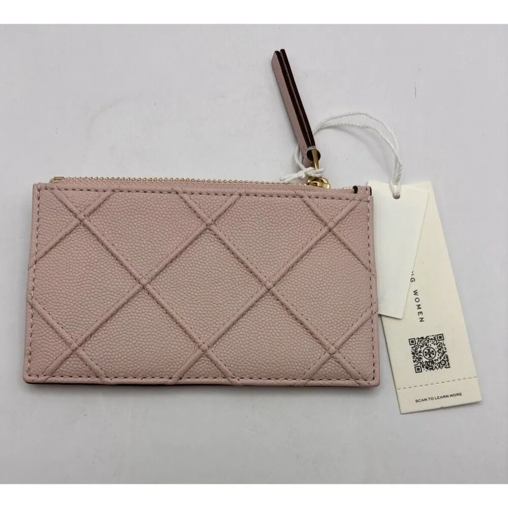 Tory Burch fleming soft grained zip card case Color Pink Dawn New w/tag $148 - Image 2