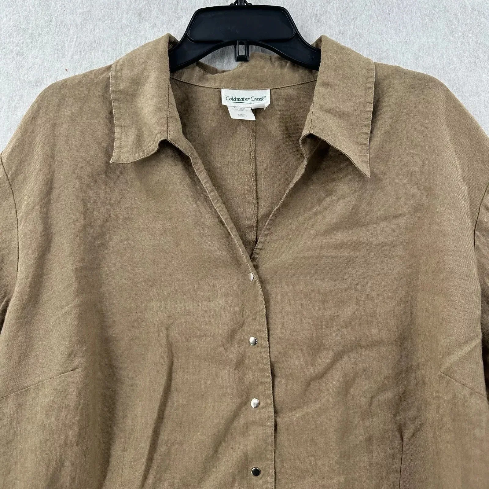 Coldwater Creek Blouse 3X Snap Front Shirt 100% Ramie Mocha Brown - Image 4